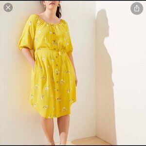 LOFT PLUS Yellow Floral Button Down Midi Dress with Pockets Size 14 Plus NWT